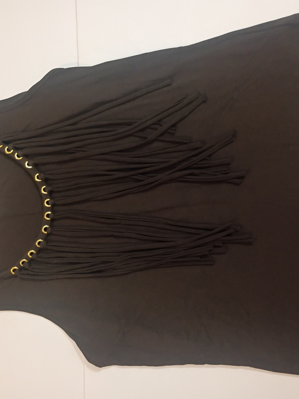 Michael Kors Brown Sleeveless Fringe Tank with Gold Accents